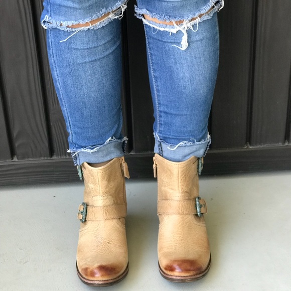 Distressed Leather Buckle Studded Combat Moto Boot - Picture 4 of 8